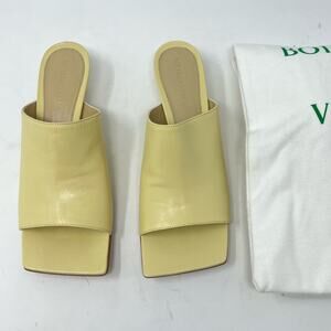 Bottega Veneta Stretch Square Toe Mule Kitten Heel Soft Yellow Leather size 36.5